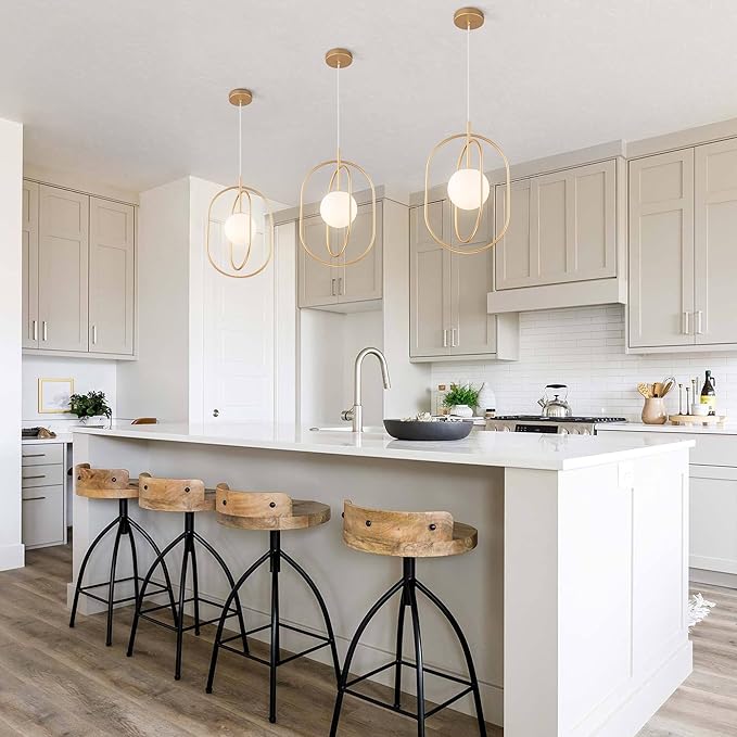 Gold Globe Pendant Lights, Mid Century Modern 1-Light Hanging Lihghting Fixture with Frosted Glass for Kitchen Island Dining Room Bedroom Entryway Hallway