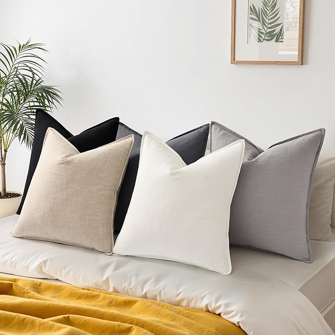 decorUhome Christmas Decorative Linen Throw Pillow Covers 24x24 Inch Set of 2 Dark Grey Soft Pillow Covers with Flange Edges Soft Farmhouse Boho Accent Pillow Cases for Couch Sofa Bed Living Room