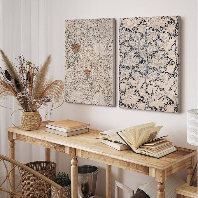 Vintage Botanical Wall Art Prints Set of 2 Antique Sketch Wall Art Decor Neutral Flower Canvas Wall Art Floral Pictures Farmhouse Painting Vintage Floral Artwork for Bedroom 24x36 Inch Ready to Hang