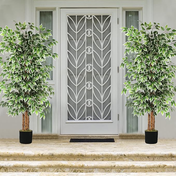 GTIDEA 6ft Artificial Tree Ficus, Tall Faux Trees Indoor with Natural Trunk and Fake Silk Tree Fake Plants for Home Winter Decor Living Room Outdoor Balcony House Office (Included Dried Moss)