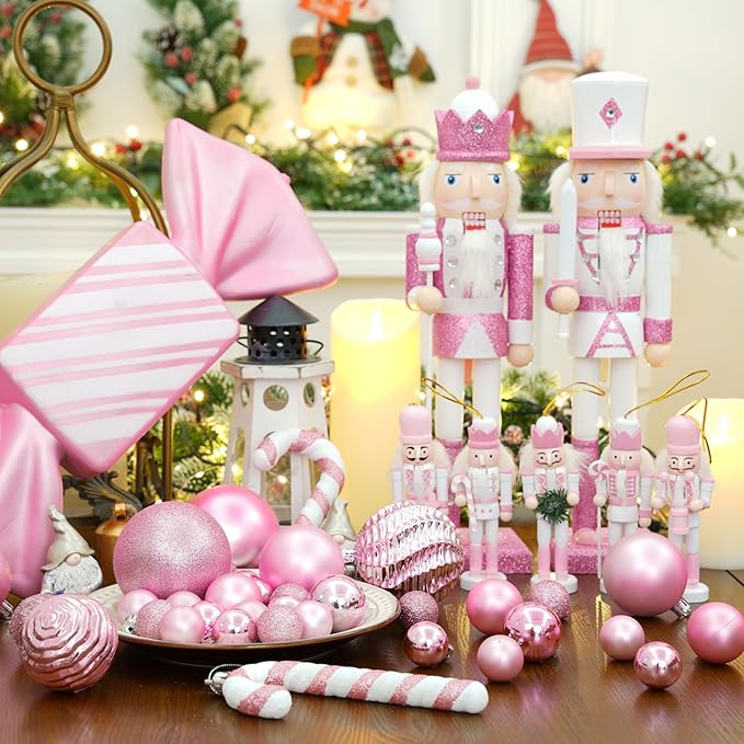 XmasExp 24ct Mini Christmas Ball Ornaments Shatterproof Christmas Ornaments Set Decorations for Xmas Tree Balls 30mm/1.18" (Pink)