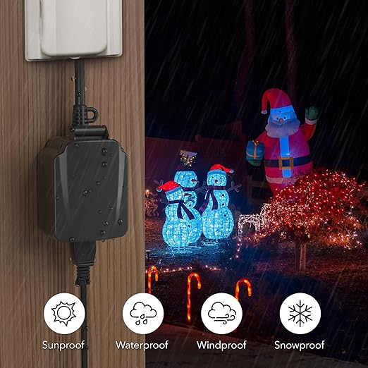 BN-LINK 24-Hour Mechanical Outdoor Light Timer, Waterproof, Heavy Duty, 15A 1/2HP, 1 Grounded Timer Outlet for Home and Garden