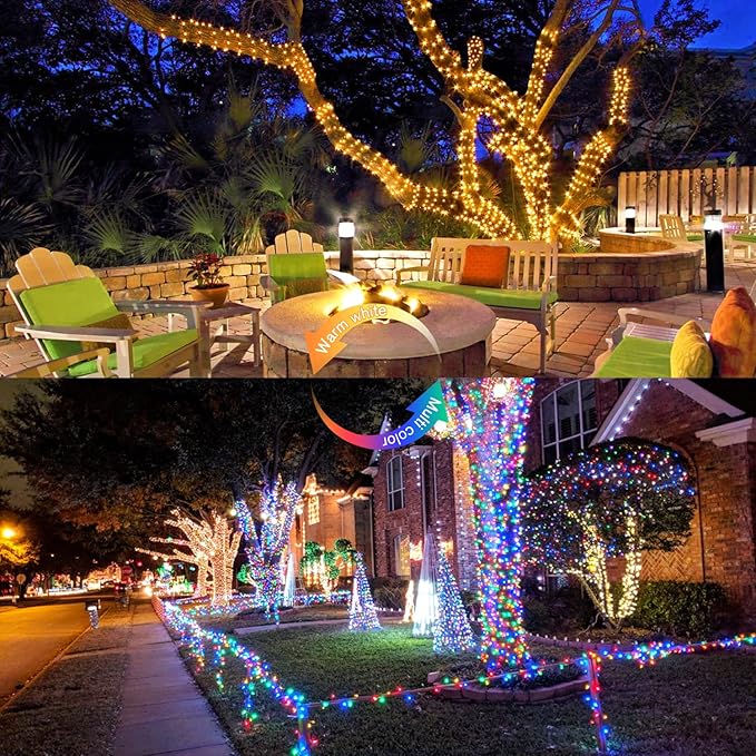JMEXSUSS 33ft 100 LED Color Changing String Lights Plug in, Warm White & Multicolor Christmas Tree Lights Indoor, Christmas String Lights Outdoor Waterproof for Xmas Indoor Decor
