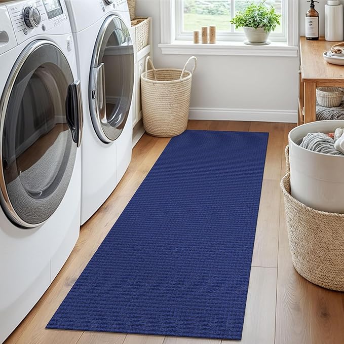 EARTHALL Woven Runner Rug 2x5 Ft Washable Runners for Hallways Cotton Non Slip Rubber Backed Kitchen Runner Braided Indoor Floor Carpet for Entryway, Hallway, Kitchen, Bedroom, Royal Blue/Navy