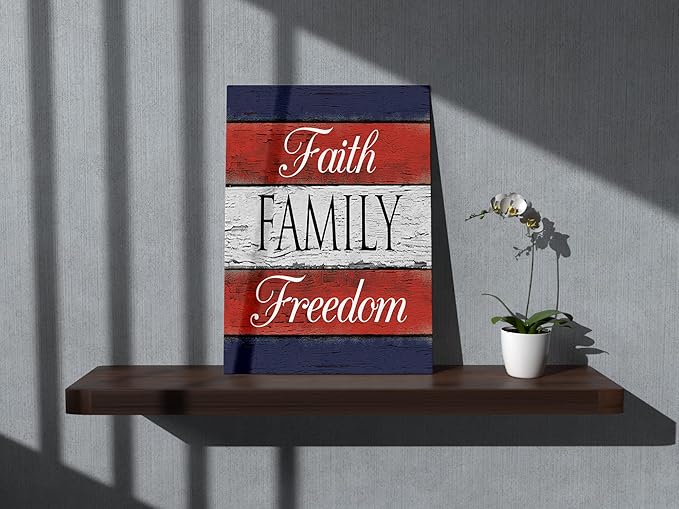 BXFAHZJ Faith Family Freedom Wooden Plank Wall Art Canvas Farmhouse Porch 11x14 Inch Prints Decor For Front Porch Home Bedroom Gifts For Housewarming.