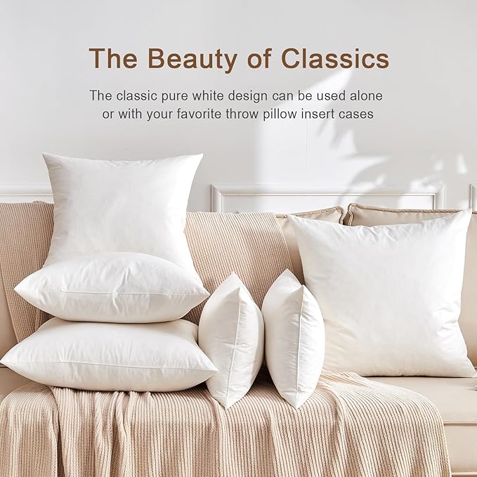 Organic Feather Down Lumbar Pillow Inserts (14x24 Inch, Set of 2) - 100% Cotton Shell, Filling of Feathers & Memory Foam, Rectangular Decorative Pillow Form Core for Couch, Sofa, and Bed