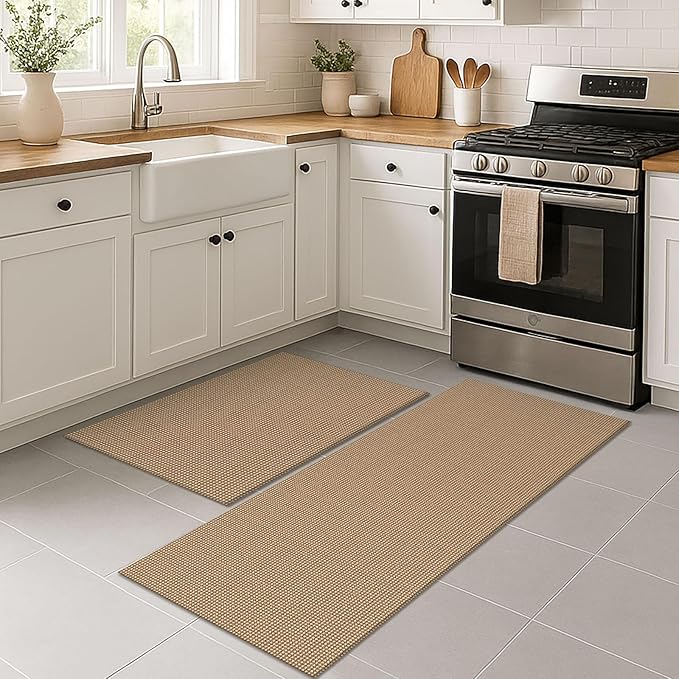 EARTHALL Area Rug Runner Sets 2x3 and 2x5 Ft Washable Kitchen Mats for Floor Non Slip Rubber Backed Kitchen Rugs Braided Indoor Floor Carpet for Entryway, Hallway, Kitchen, Bedroom, Orange/Tan/Brown