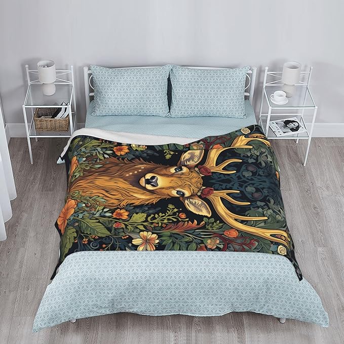 Deer Throw Blanket Soft Plush Fleece Blankets Warm Cozy Lightweight Fuzzy Blanket for Bed Sofa Couch Home Decor 80"X60"