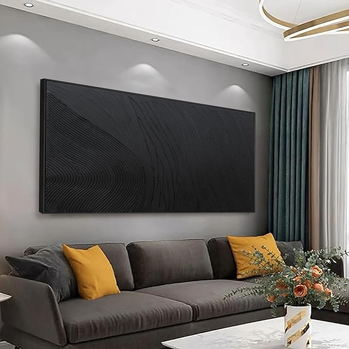 Large Modern Wall Art for Living Room Abstract Canvas Wall Art Decor Framed Large Black Wall Art Canvas Art Wall Decor Hand Painted Black Texture Artwork for Walls Bedroom Office Wall Decor 29"x58"