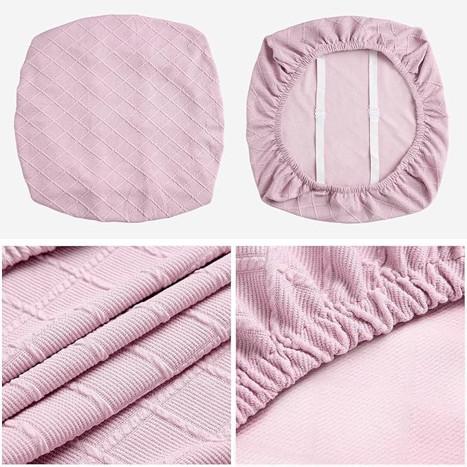 Fuloon Waterproof Seat Cushion Covers 4 PCS, Stretch Jacquard Chair Seat Covers Washable Dining Room Chair Slipcovers Removable Kitchen Cushion Protector (4, Waterproof-Pink)