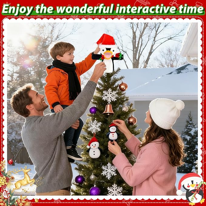 Penguin Christmas Tree Topper with Red Scarf, 10In Velvet Stuffed Animal Tree Topper, Black and White Tree Topper for Home Indoor/Outdoor Winter Holiday Birthday Party Favor Gift Christmas Tree Decor