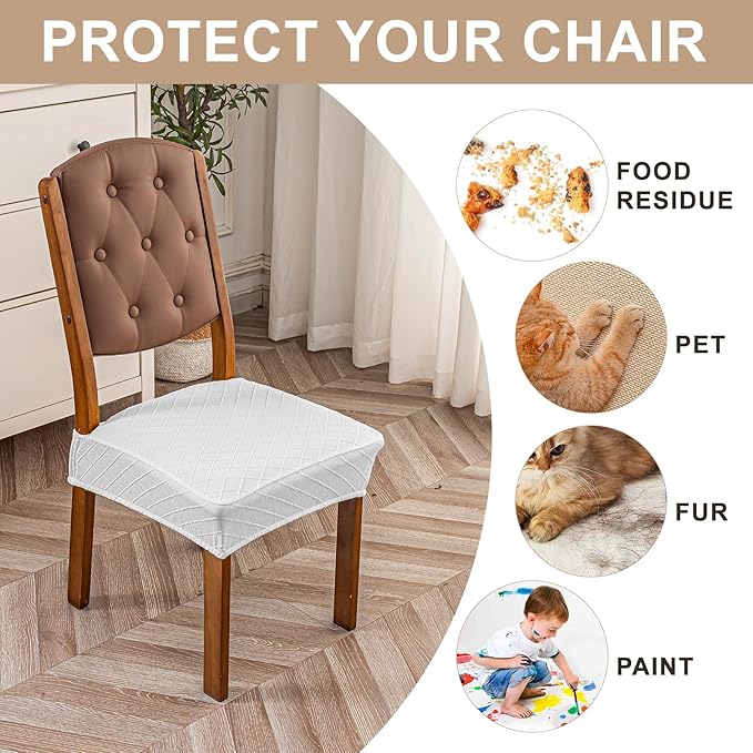 Genina Waterproof Seat Covers for Dining Room Chairs Covers Dining Chair Slipcovers Protector, No Rear Covers (White, 4 Pcs)