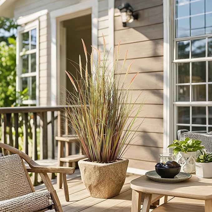 KOL 3ft 2-Pack Artificial Cattail Reed Grass, 35in Artificial Indoor Outdoor Fake Onion Grass, Home Office Wedding Decorative Artificial Plants in Pot Faux Floor Plant Greenery, Pink