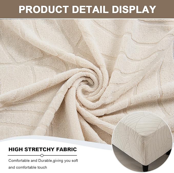 Eco-Ancheng Ottoman Cover Stretch Rectangle Footrest Stool Slipcover Ottoman Bench Covers Jacquard Footstool Protector Covers Storage Ottoman Slipcovers for Foot Stool with Nonslip Elastic Bottom,05
