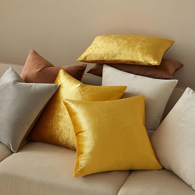 JUSPURBET Pillow Covers 26x26 Set of 2 Decorative Throw Pillow Covers Case for Couch Sofa Bed Soft Velvet Cushion Covers with Hidden Zipper for Home Decor Living Room,Golden