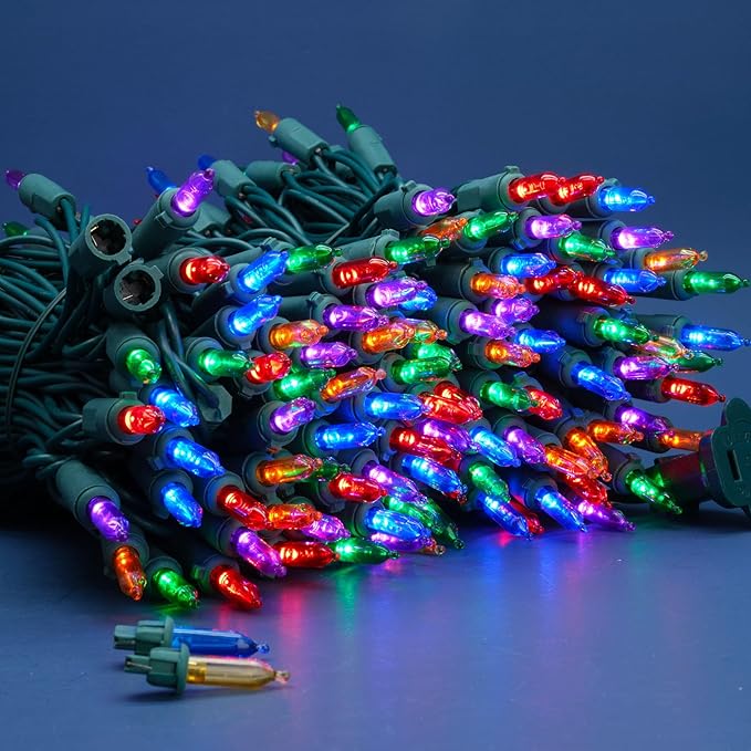 Multicolor LED Christmas Lights 200 Count, Pack of 2 Sets 25 ft 100 LED Green Wire Mini String Lights Set (Multicolor)