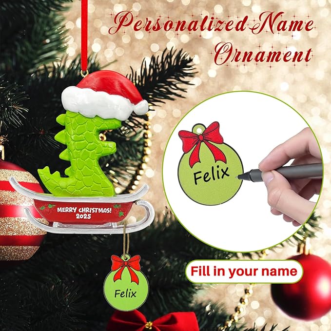 26 Letter Ornaments for Christmas Tree Decoration,Personalized Letters Ornaments, Initial Christmas Ornament, Hanging DIY Letter Xtmas Dinosaur Ornament, Gifts for Family Friends (F)