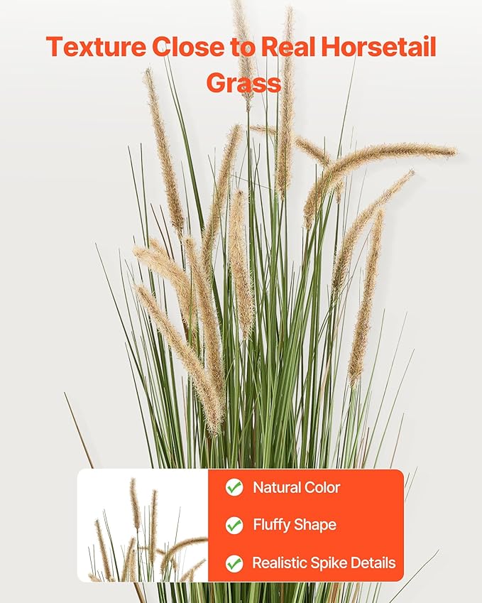 VEVOR Artificial Grass Plant, 2 Pack 59 inch Horsetail Reed Grass in Pot, Premium PVC Faux Fake Greenery Shrubs Plant for Indoor Outdoor House Home Garden Office Room Décor, Housewarming, Green