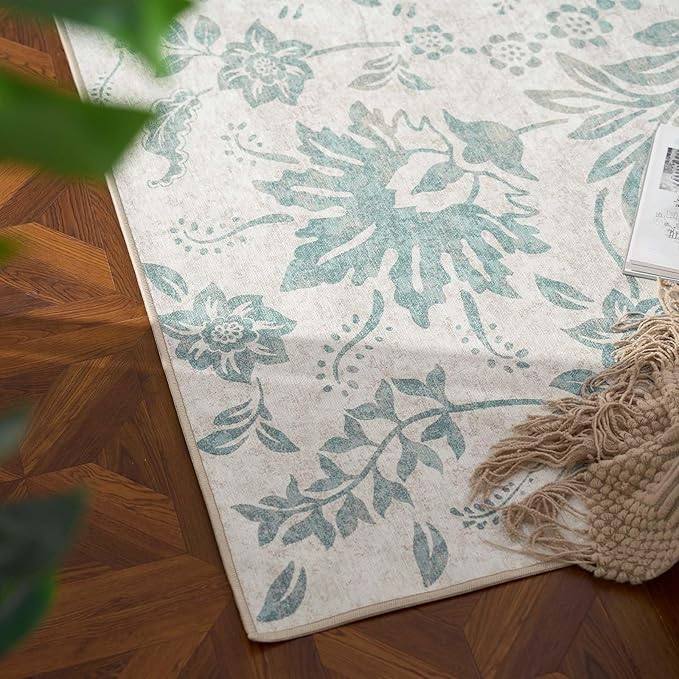 jinchan Torino 3x5 Area Rugs for Entryway Vintage-Inspired Floral Design Machine Washable Non-Slip Low-Pile Rug Ultra-Thin Indoor Traditional Accent Carpet for Entrance Kitchen Bedroom Hallway