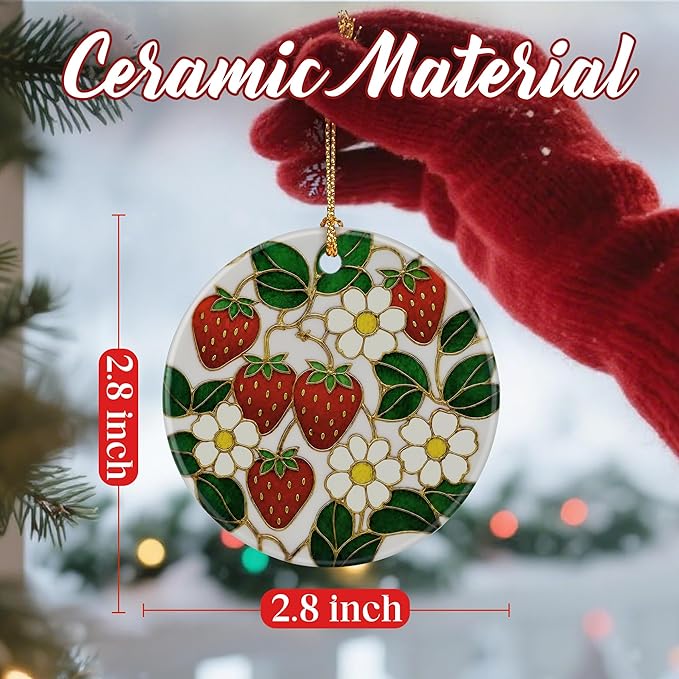 Christmas Ornaments, Dodosky 2.8in Ceramic Strawberry Flower Ornament, Xmas Decor, Christmas Tree Ornaments, Xmas Decorations for Tree, Holiday Ornament, Gift Ideas, Gifts for Mom & Grandma