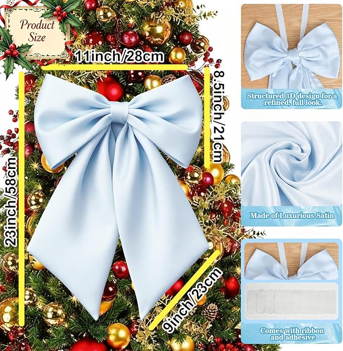Blue Bow Decor as Crib Skirt 3 Pack Large Blue Bows Decoration 22 × 11 Inch Big Bow for Christmas Tree Gift Wrapping Coquette Party Background for Bachelorette Baby Shower Bridal Shower Wedding