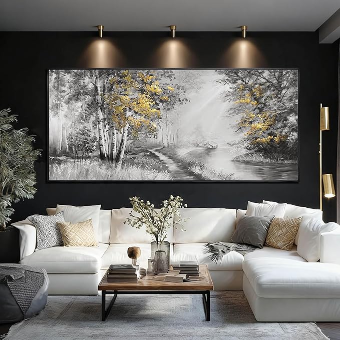 SOUGUAN Grey and Gold Canvas Wall Art Tree Wall Decor Modern Posters 32"x70" Large Decoration Living Room Pictures for Bedroom Office