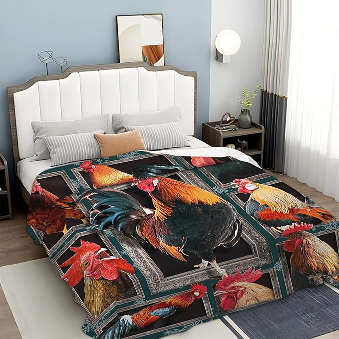 Tijuboni Rooster Chicken Throw Blanket Rooster Gifts for Girls Boys Women Men Kids Adults Soft Flannel Fleece Blanket for Couch Sofa Bed Home Decor 60"x80"