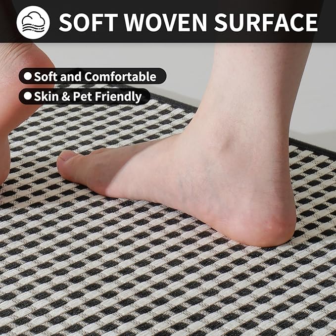 Long Kitchen Runner Rugs Kitchen Mat Non Slip Washable, Super Absorbent Soft Chenille Braided Kitchen Mats for Floor, Rubber Backing Kitchen Floor Sink Standing Mat, Easy Clean, Black 17"x71"