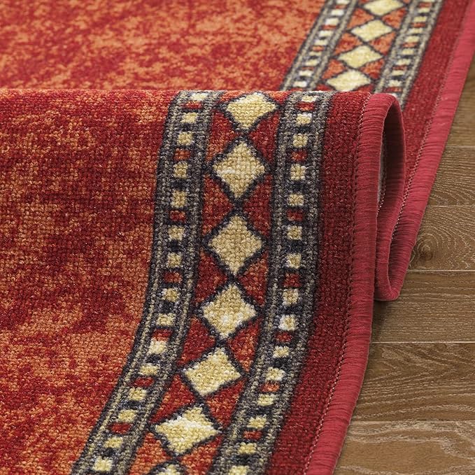 Antep Rugs Alfombras Modern Bordered 2x7 Non-Skid (Non-Slip) Low Profile Pile Rubber Backing Indoor Area Runner Rugs (Maroon Beige, 2' x 7')