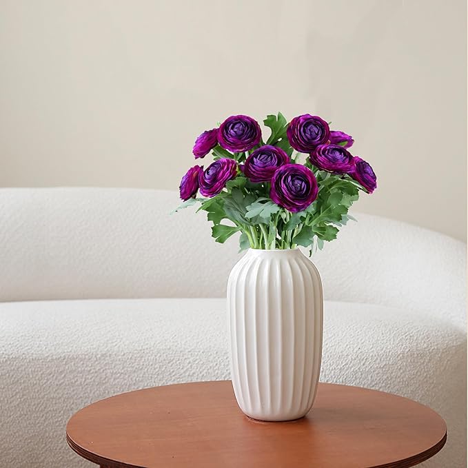Artificial Ranunculus Flowers with Real Touch Stem, Silk Ranunculus Flowers (Purple, 10pcs)