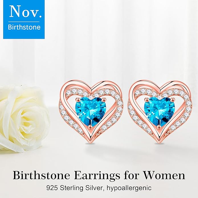 Iefil Christmas Earrings for Women, 925 Sterling Silver Birthstone Stud Earrings Birthday Gifts for Women