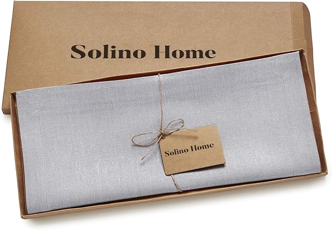 Solino Home Linen Light Grey Table Runner 90 Inches Long - 100% Pure Linen 14 x 90 Inch Table Runner for Dining, Spring - Diana Medium Weight