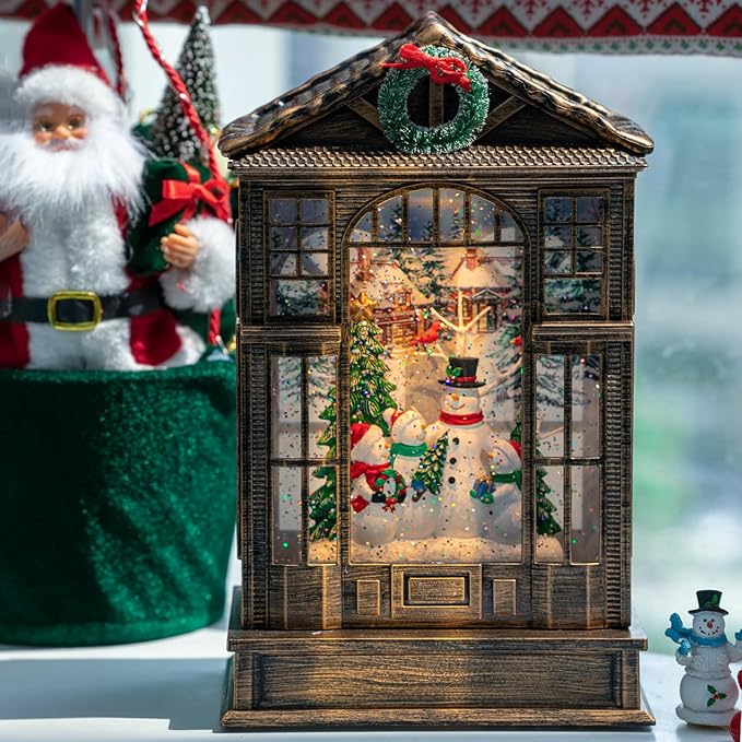 Christmas Snow Globe Swirling Glittering Snowman Choir Manger Scene, USB Lined/Battery Operated Lighted Water Lantern for Christmas Festival Decoration Gifts