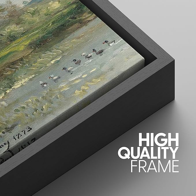 SIGNWIN Framed Canvas Print Wall Art Set Tranquil River Reflections Classic Nature Illustrations Modern Art Decorative Rustic Calm/Zen for Living Room, Bedroom, Office - 24"x36"x3 Black