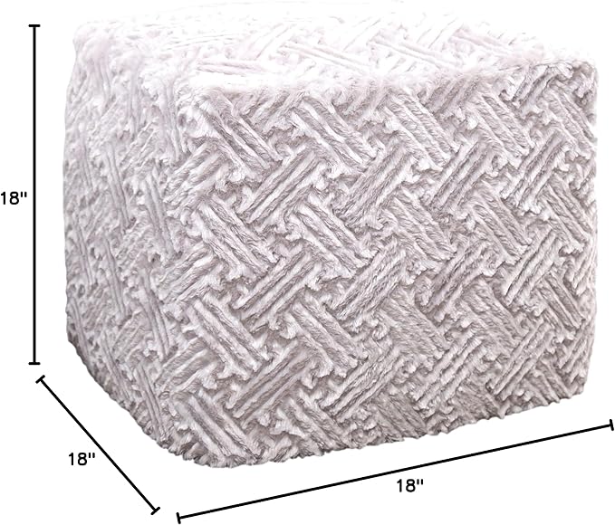 DaDalogy Bedding Lavender Grey Faux Fur Ottoman Pouf Cover [NO Insert] - Soft Cozy Geometric Décor with Zipper- 1-Piece 18" x 18" x 18"