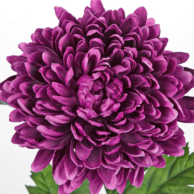 Hollyone 3Pcs Fake Mums Flowers Purple Artificial Chrysanthemum Flowers Silk Long Stem Floral Arrangements Bouquets Faux Spider Mum Flower Pincushion Flower Bush Spring Home Decor