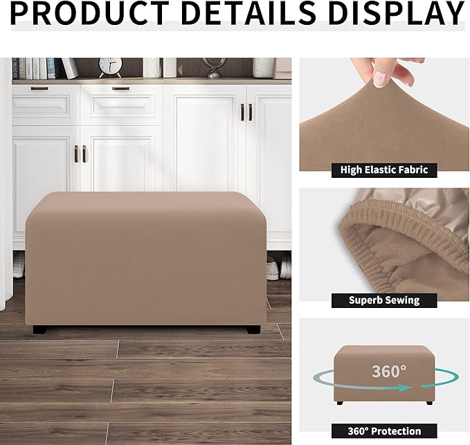 Easy-Going 100% Dual Waterproof Stretch Ottoman Cover Rectangle Folding Storage Stool Furniture Protector Soft Slipcover for Living Room with Elastic Bottom (XX Large, Camel)