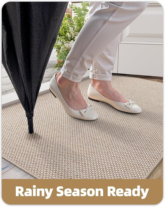 Color&Geometry Ultra-Thin Indoor Door Mat, 26"x47" Low-Profile Non-Slip Entryway Rug with Modern Geometric Texture, Washable Doormat for Indoor Entrance, Front Door, Khaki (Rolled-up NO Creases)