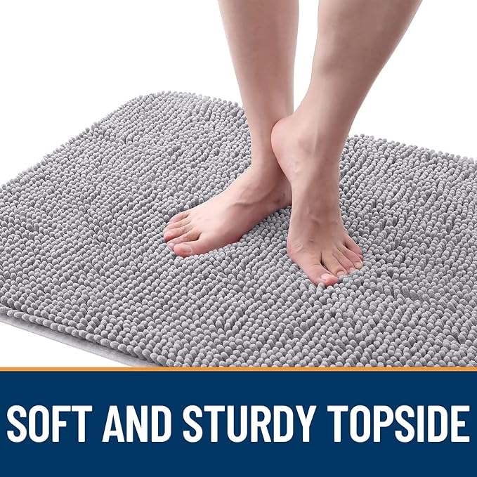 OLANLY Dog Door Mat for Muddy Paws 59x32, Absorbs Moisture and Dirt, Absorbent Non-Slip Washable Doormat, Quick Dry Chenille Mud Mat for Dogs, Entry Indoor Entryway Carpet for Inside Floor, Light Grey