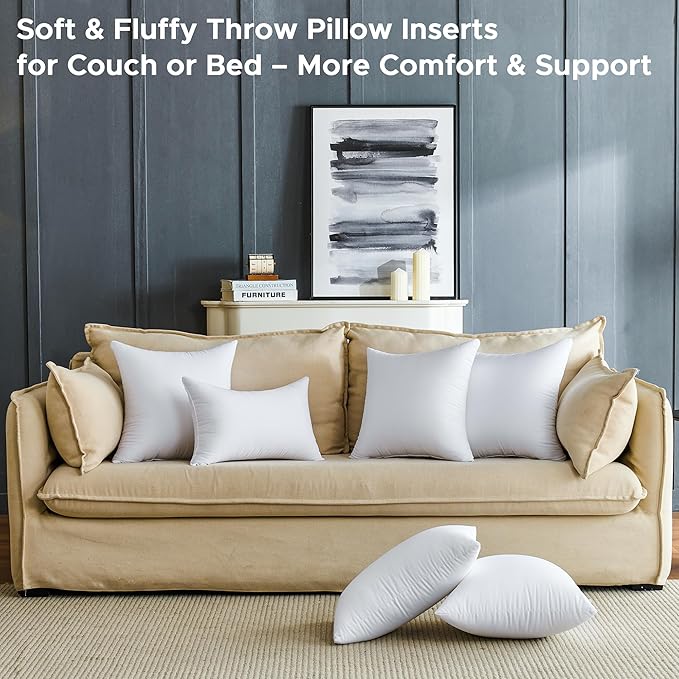 22 x 22 Throw Pillow Inserts Pack of 4 Large White Decorative Square Pillows for Living Room Couch Bed Sofa Cushion Sham Stuffer Indoor