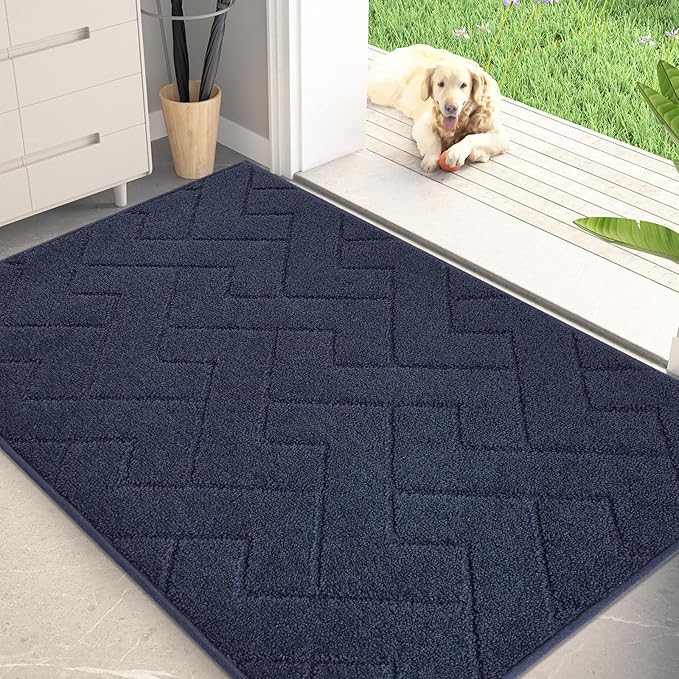 PURRUGS Dirt Trapping Door Mat 34" x 59", Non-Slip Machine Washable Entry Rug, Dog Doormat, Indoor Front Door Mat, Super Absorbent Entryway Rug for Muddy Shoes & Paws, Navy Blue