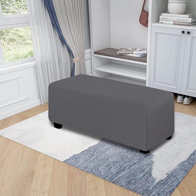 Easy-Going Stretch Ottoman Cover Folding Storage Stool Furniture Protector Soft Rectangle slipcover with Elastic Bottom(Ottoman X-Large,Grey)