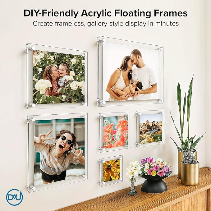 Acrylic Floating Frames White Standoffs(single) 8" x 10" Clear Acrylic Frames for Wall Mount Floating Picture Frame, Diploma Poster Certificate Hanging Photo Display Degree Prints Artwork Documents