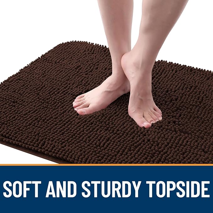 OLANLY Dog Door Mat for Muddy Paws 47x17, Absorbs Moisture and Dirt, Absorbent Non-Slip Washable Doormat, Quick Dry Chenille Mud Mat for Dogs, Entry Indoor Entryway Carpet for Inside Floor, Brown