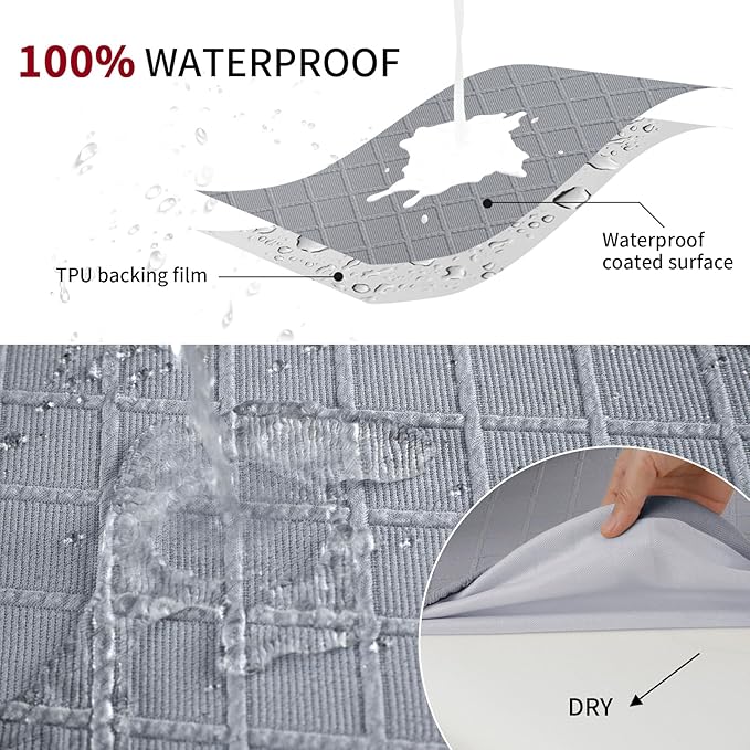 Fuloon Waterproof Seat Cushion Covers 6 PCS, Stretch Jacquard Chair Seat Covers Washable Dining Room Seat Slipcovers Removable Kitchen Chair Protector (6, Waterproof-Light Grey)