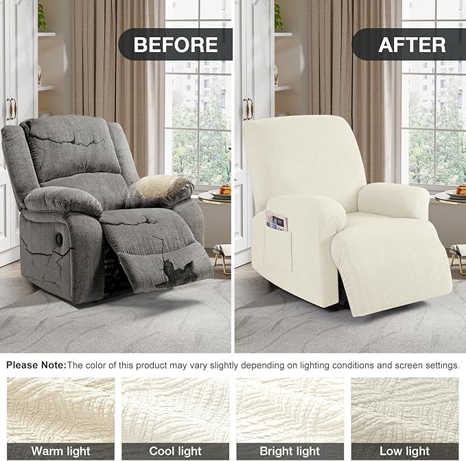 Timeles Extra Wide Recliner Chair Cover Reclining Couch Cover Sofa Slipcover Stretch Soft Washable (Single-Seater Oversized, Cream)