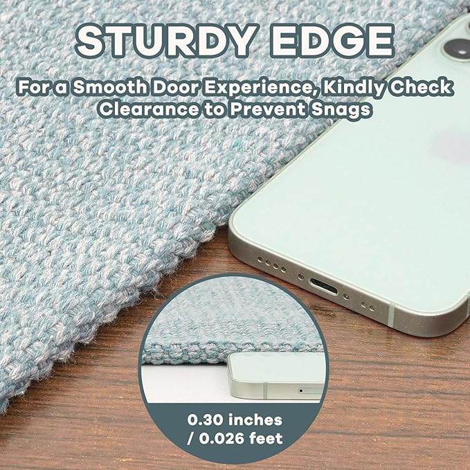 EARTHALL Small Area Rug 2x3 Ft Washable Rugs for Entryway Non Slip Braided Throw Rugs Door Mat Indoor Outdoor Entrance Cotton Woven Carpet for Kitchen Foyer Front Door, Turquoise/Gray