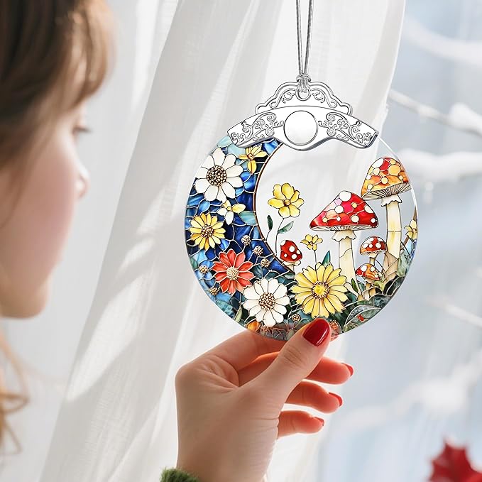 Christmas Ornaments: Stained Glass Ornament, Christmas Tree Ornament, Hanging Ornaments for Home Decor & Xmas Tree Decorations – Exquisite Holiday Decor, Gifts & Holiday Present - Mushroom
