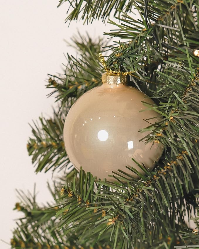 DN DECONATION Glass Christmas Hanging Ball Ornaments Set of 9, 3.15” Champagne Christmas Ornaments, Christmas Decorative Baubles for Xmas Tree Decoration, Holiday, Wedding Party Gift Decor