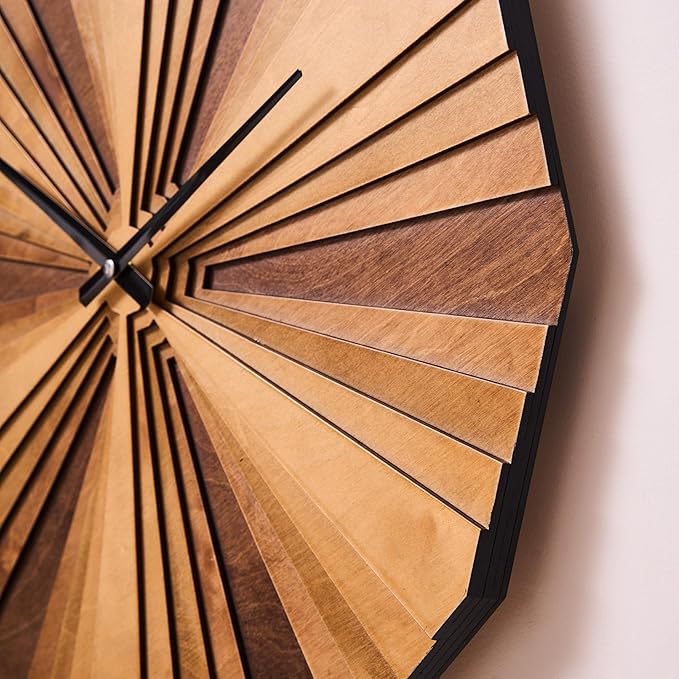 Parametric Wood Wall Clock, 3D Birch Plywood Layered Acoustic Wooden Decorative Clock (Small)